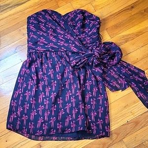 TED Baker strapless black bow graphic mini cocktail dress size medium